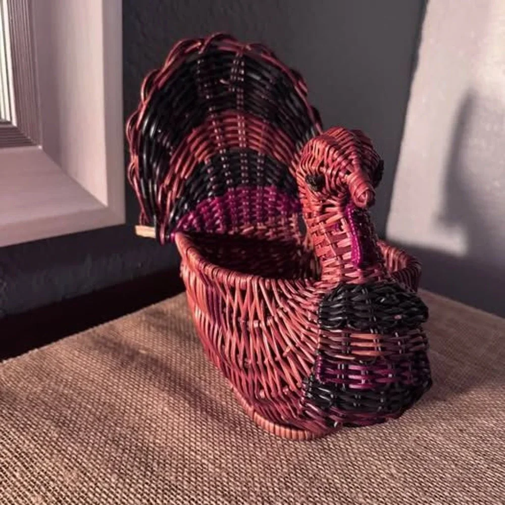Rattan Boho Woven Turkey Basket Thanksgiving | Grandmacore Decor